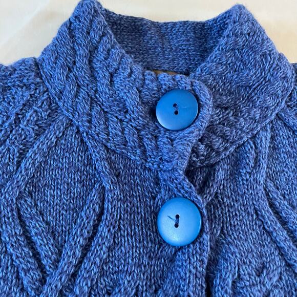 Inis Crafts Blue Merino Wool Cardigan Sweater Wmns M Cottagecore Cable Knit - Picture 2 of 6